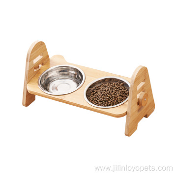 Pet dog bowl with wooden stand